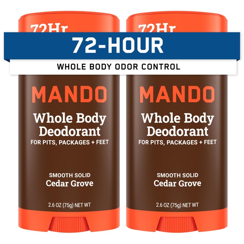 Mando Whole Body Deodorant For Men  Smooth Solid Stick  72 Hour Odor Control  Aluminum Free Baking Soda Free Skin Safe  26 Ounce Pack of 2  Cedar Grove